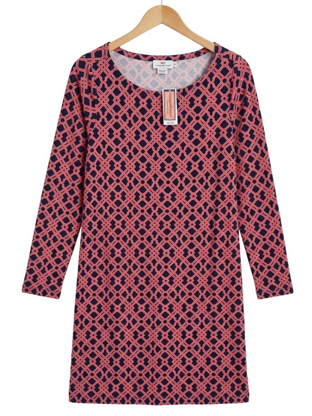 Vineyard Vines Navy & Pink Geometric Long Sleeve Tunic Dress